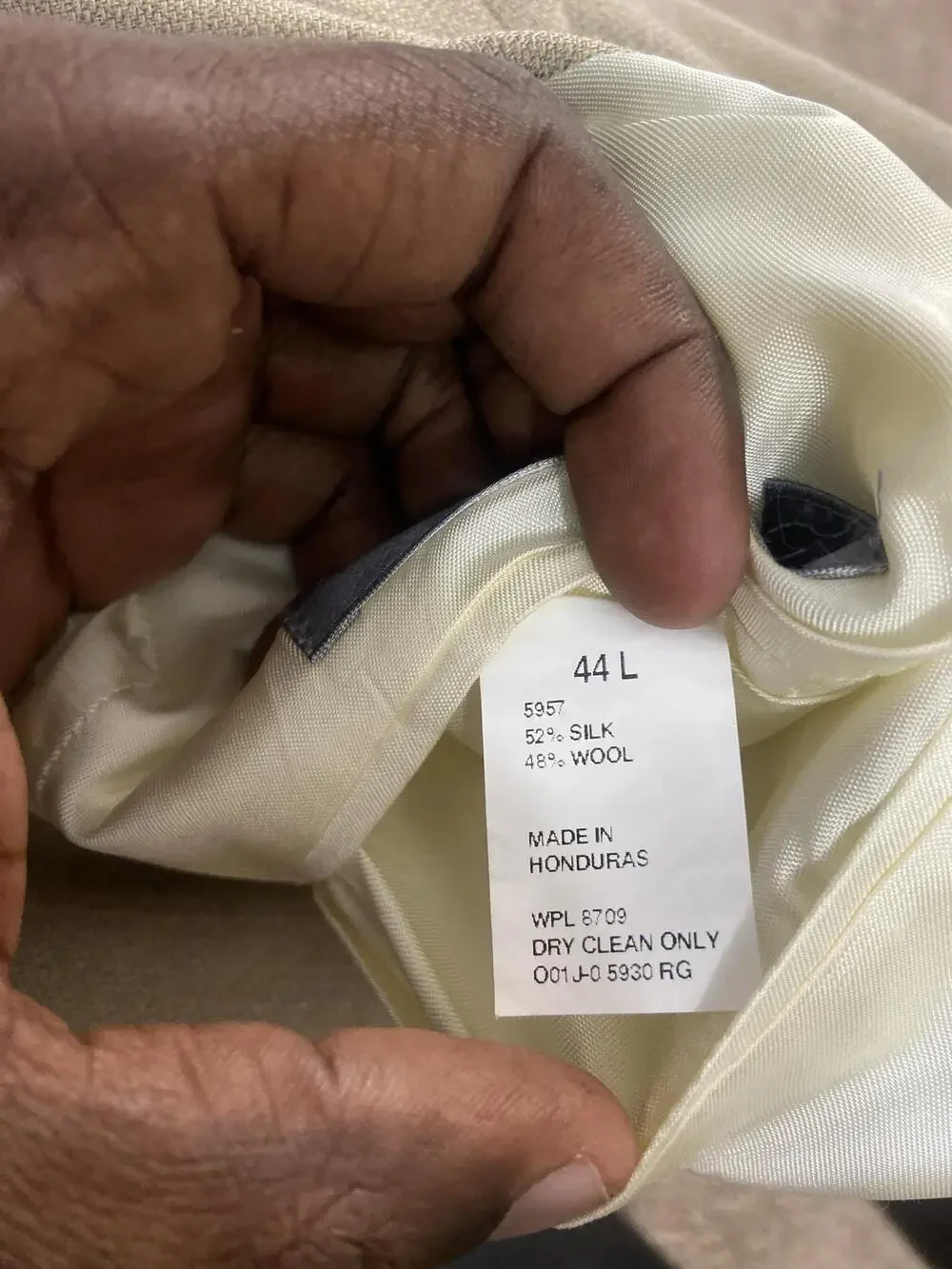 Oscar De La Renta Suit Jacket Mens 44 Long Beige Silk Wool Notch Lapel